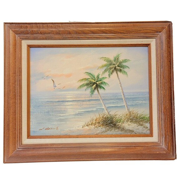 Vintage Hand Oil Painted Signed Pastel Beach Scene Framed Picture